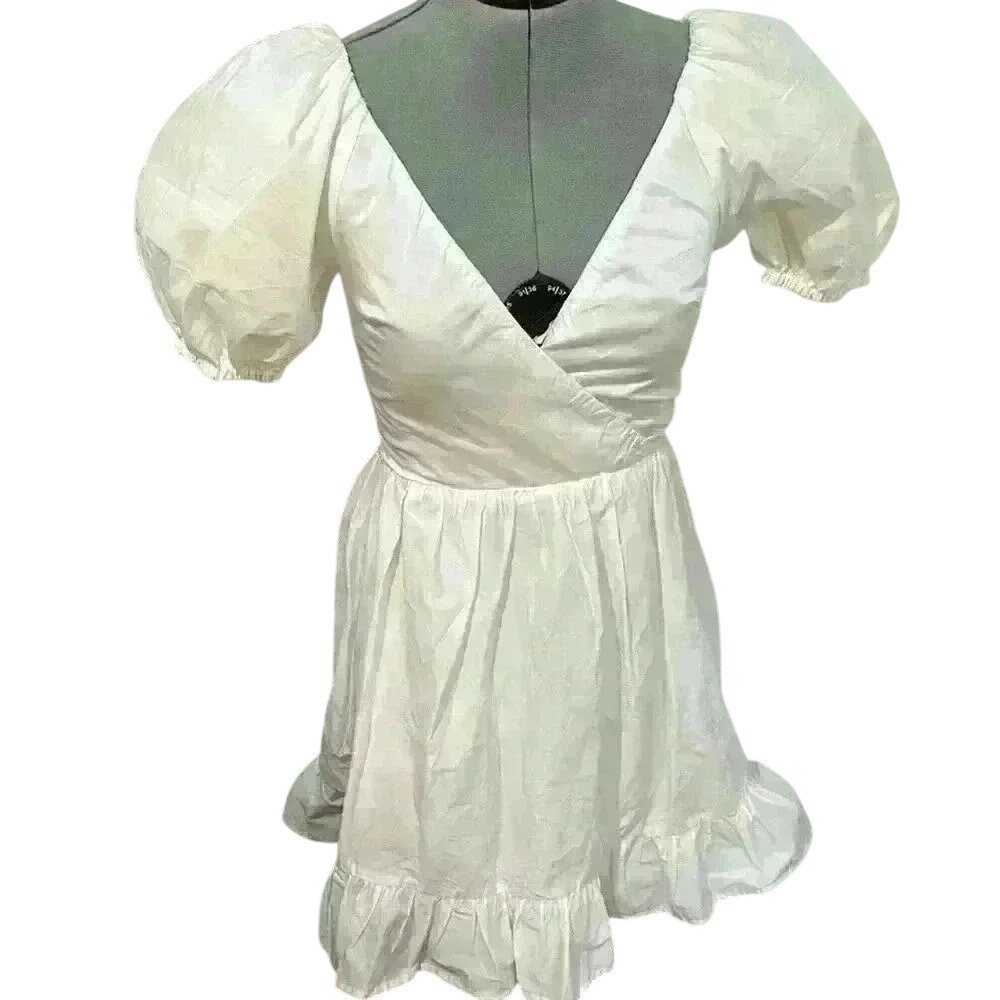 Alamour the label white bubble sleeve mini dress